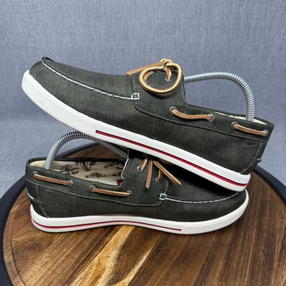 LL Bean Boat Shoes Men's 8.5 Sunwashed Canvas Green Loafers Casual